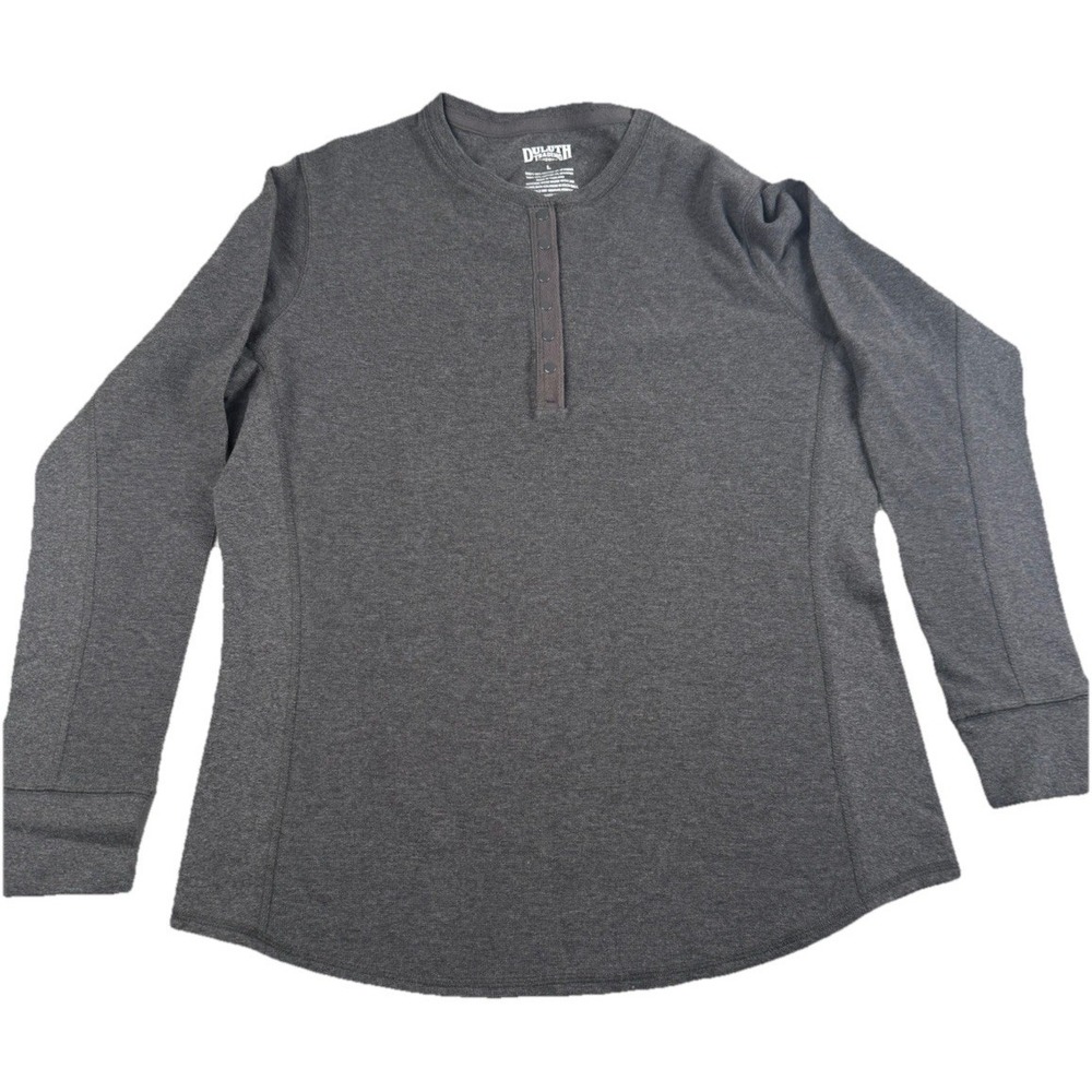 Duluth Trading Co Henley Shirt Mens Large Gray Snap Front‎ Stretch Workwear